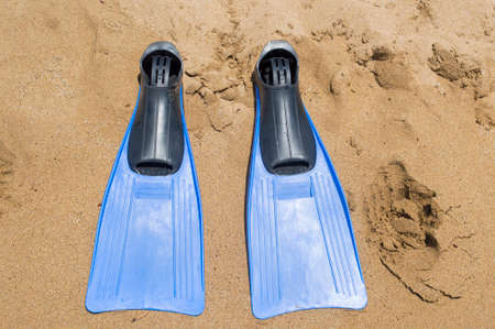 Pair of  diving fin on the sandy beachの写真素材