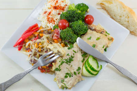 Colorful mreal served on a plateの写真素材