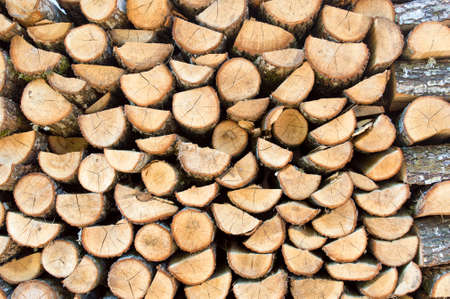 Pile of firewood logs. Stack of wood for the winter