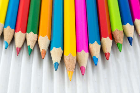 Colorful pencils on white cardboard.Creativity abstractの写真素材