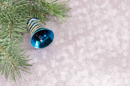 Christmas decoration and fir tree on sparkling background. Celebrating Christmasの写真素材