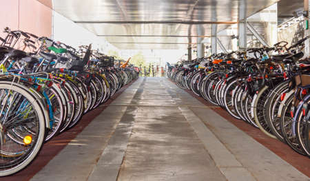 Organized bicycle parking in Amsterdam city centre, Netherlandsの写真素材