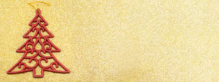 Christmas tree decoration wide banner in 8 by 3 format. Celebrating Christmasの写真素材