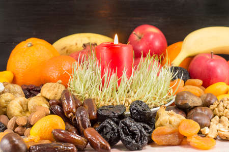 Christmas Eve dry fruit offerings served on the tableの写真素材