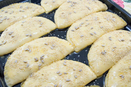 Homemade pastry with sesame ready for baking