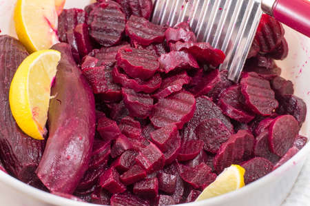 Fresh chopped beets in a bowl. Healthy saladの写真素材