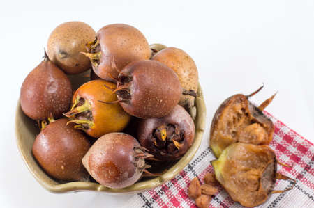 Healthy Medlar fruit served on the tableの写真素材