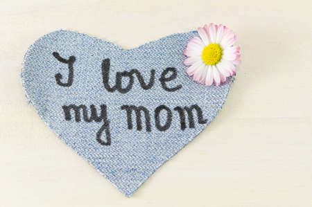 I love my mom written on denim heart. Happy mothers dayの写真素材
