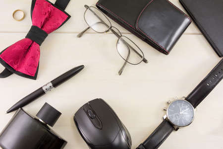 Male fashion and business accessories view from above