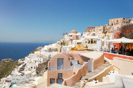 View at the Greek Aegean island, Santorini, in the summer day, Greeceの写真素材