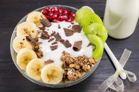 Granola Muesli with raw fruit. Healthy breakfastの写真素材