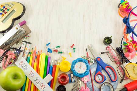 Creative chaos of learning tools for new school yearの写真素材