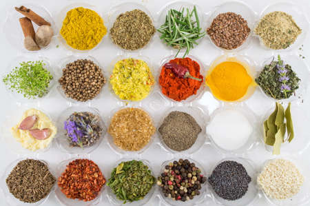 Ultimate spice collection ordered in round bowls