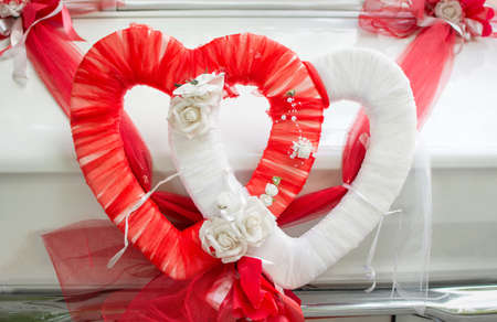 Heart shaped just married wedding car decorationの写真素材