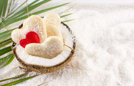 Coconut cookies in a natural fruit made bowl