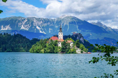 Bled lake in Slovenia, view at the famous churchのeditorial素材