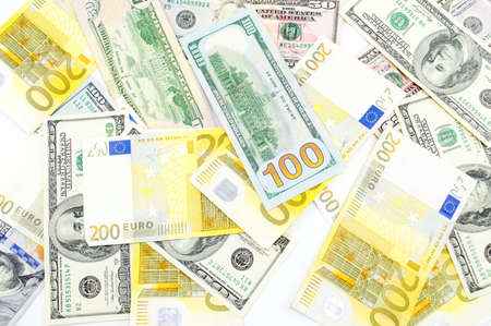 Bunch of dollar and euro bills background