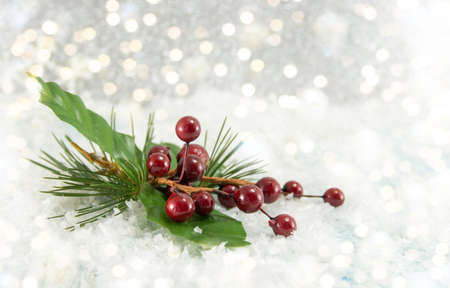 Mistletoe Christmas decorations with festive lightsの写真素材