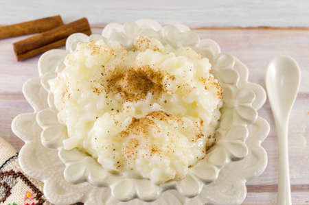 rice milk dessert covered with cinnamon powderの写真素材