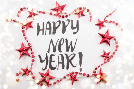 Happy New Year card with Christmas decorationsの写真素材
