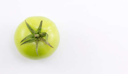 Single green tomato on a white backgroundの写真素材