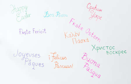 Happy Easter note written in many different languagesの写真素材