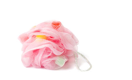 Peeling and massage sponge net on white backgroundの写真素材