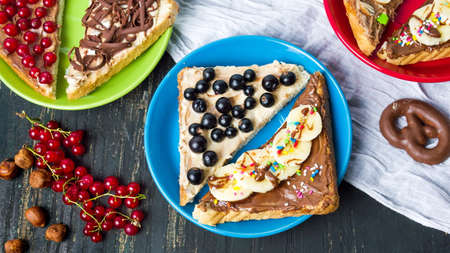 Sandwiches with various fruit and sweet creamの写真素材