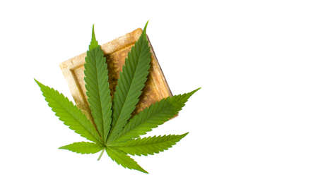 Cannabis herbal soap and leaf isolated on whiteの写真素材