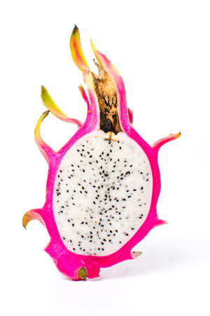 Dragon fruit slices isolated on white backgroundの写真素材