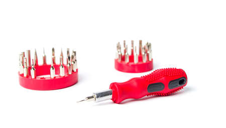 Screwdriver set of tools isolated on white backgroundの写真素材