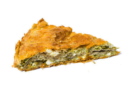 Homemade triangle pie slice with cheese and spinachの写真素材