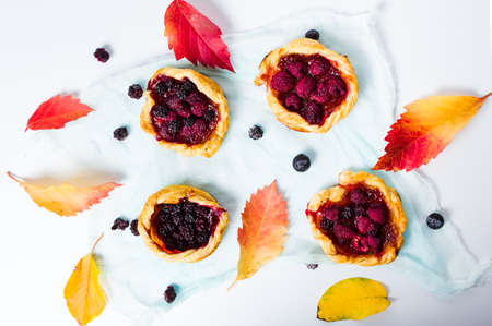 Homemade berry fruit pastry isolated on white backgroundの写真素材
