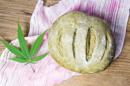 Green bread baked with marijuana and wheat mixed flour