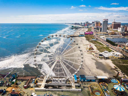 ATLANTIC CITY, USA - SEPTEMBER 20, 2017: Atlantic city waterline aerial view. AC is a tourist city in New Jersey famous for its casinos, boardwalks, and beachesのeditorial素材