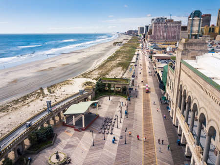 ATLANTIC CITY, USA - SEPTEMBER 20, 2017: Atlantic city boardwalk aerial view. Boardwalk is the hub of casinos, restaurants and travel spotsのeditorial素材