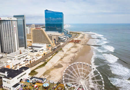 ATLANTIC CITY, USA - SEPTEMBER 20, 2017: Atlantic city waterline aerial view. AC is a tourist city in New Jersey famous for its casinos, boardwalks, and beachesのeditorial素材