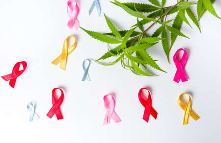 Marijuana leafs with Cancer awareness symbols made of ribbons