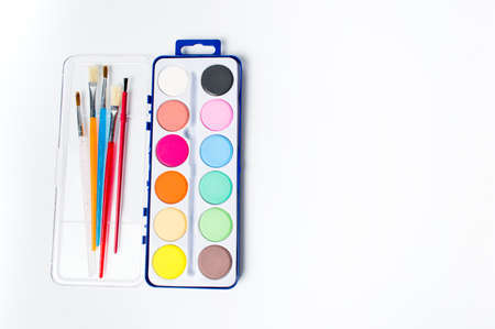 watercolors painting set with colorful brushesの写真素材