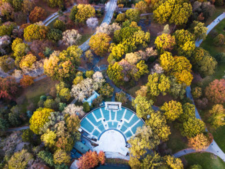 Aerial view of Central park open theater in autumnのeditorial素材