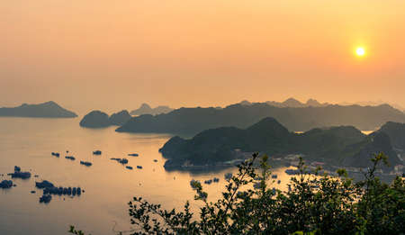 Cat ba city panorama in Vietnam at sunsetの写真素材