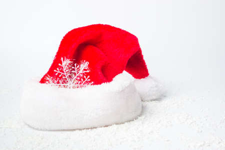 Big Santa red winter hat on white backgroundの写真素材