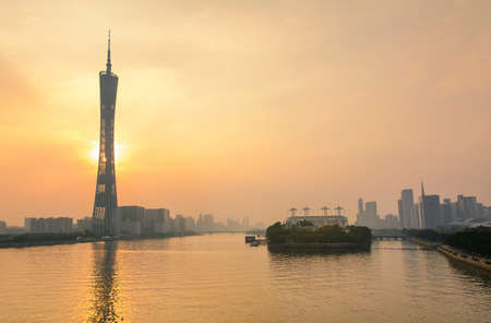 Guangzhou Canton tower at sunset, Guangdong province, China
