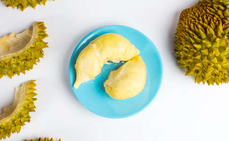 Durian fruit piece on a blue plate