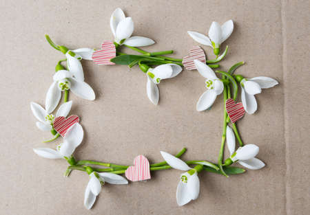 snowdrops forming a recycling circle on paper backgroundの写真素材