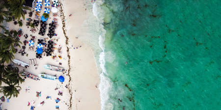 Aerial view of famous Playa del Carmen public beach in Quintana roo, Mexicoの写真素材