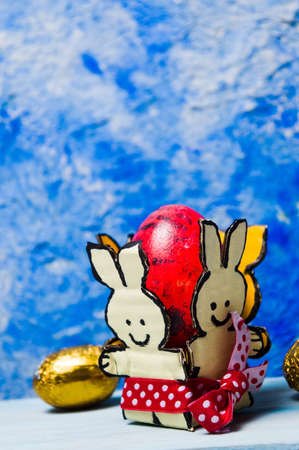 Happy Easter card with candy eggs. Spring holiday seasonの写真素材