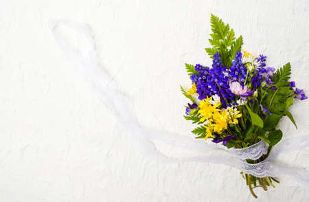 Colorful spring flowers with copy space top viewの写真素材