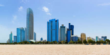 Abu Dhabi cityscape panoramic view from the city beachのeditorial素材