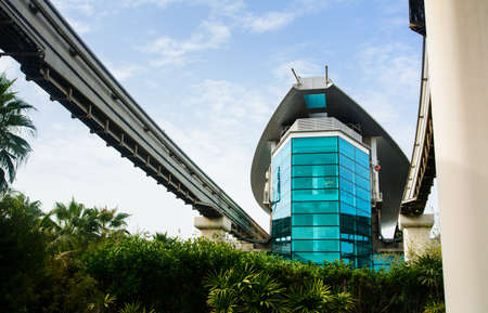 Dubai, United Arab Emirates - February 24, 2018: Atlantis Monorail train station on the Palm island...